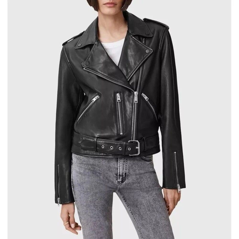 AllSaints Womens BALFERN Biker Black Leather Bomber Jacket ALL SAINTS UK 10 US 6